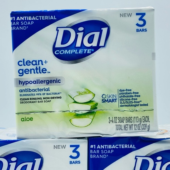 3 Dial Complete Clean+Gentle Aloe Soap 9 Bars Hypoallergenic Antibacterial New - Picture 2 of 5